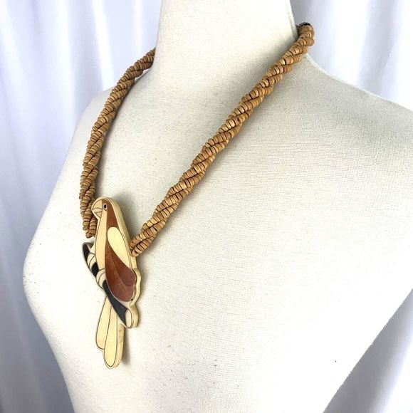 Chunky Parrot Pendant Necklace Bird Large Big Statement Bold Beaded Vintage - Picture 3 of 5